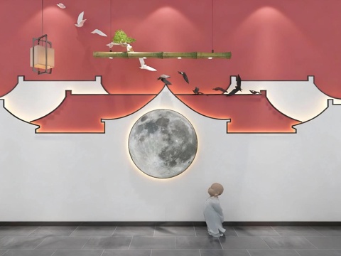  新中式背景墙3d模型 