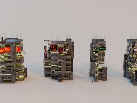 赛博朋克建筑 科幻建筑 商业街建筑 工业建筑 城市街道建筑su模型