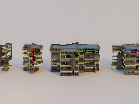 赛博朋克建筑 科幻建筑 商业街建筑 工业建筑 城市街道建筑su模型