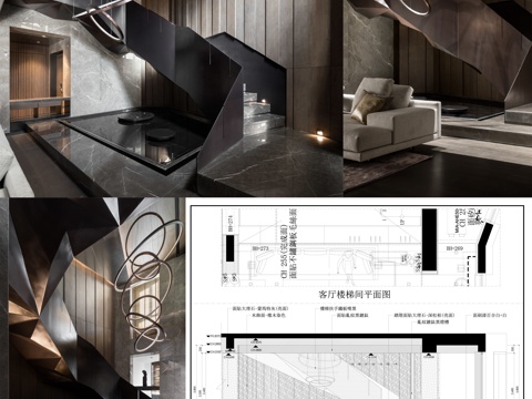 转角楼梯 客厅楼梯  楼梯间立面图cad施工图