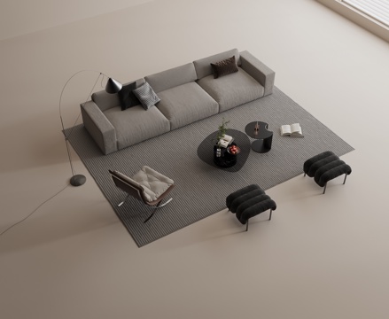  沙发组合 布艺沙发 豆腐块沙发 多人沙发 茶几3d模型 