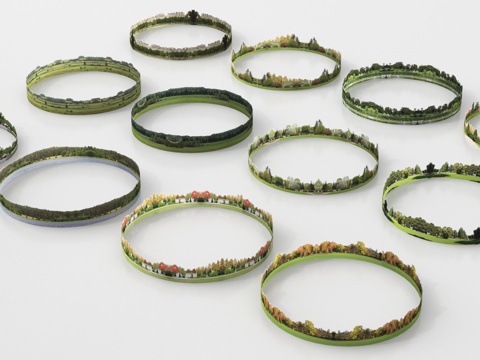 现代环绕背景 户外背景 城市植被环绕背景su模型