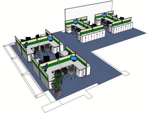 办公工位 文件柜 办公家具 工位 办公室 屏风工位su模型