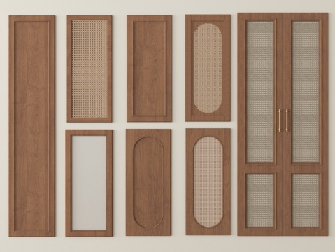 中古风柜门 藤编柜门 实木柜门su模型