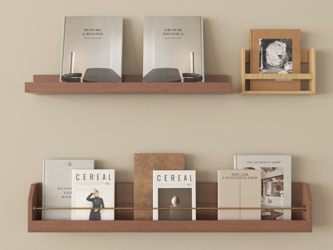  现代中古书架 书籍摆件 立体墙饰挂件3d模型 