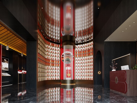  新中式白酒展厅 白酒文化长廊 白酒品尝区 轻奢白酒展厅 茅台3d模型 