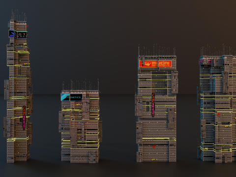 赛博朋克建筑 科幻建筑 商业街建筑 工业建筑 城市街道建筑su模型