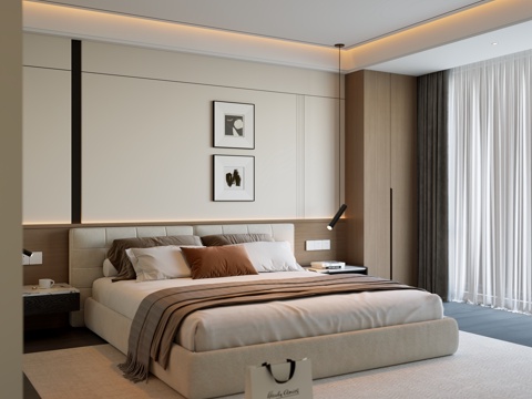 现代卧室 双人床 主卧 老人房su模型