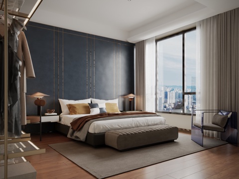 现代家居卧室su模型