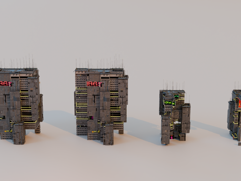 赛博朋克建筑 科幻建筑 商业街建筑 工业建筑 城市街道建筑su模型