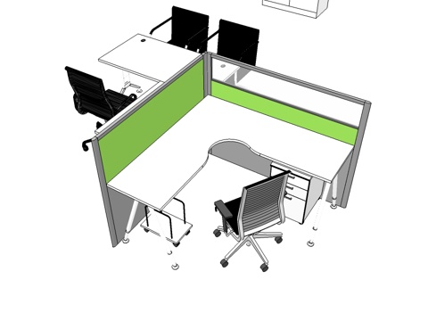  办公工位 办公班台 办公家具 工位 办公室 屏风工位su模型 