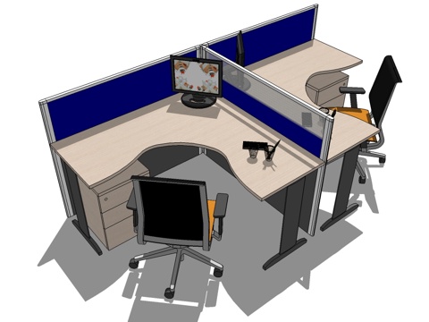 办公工位 办公班台 办公家具 工位 办公室 屏风工位su模型