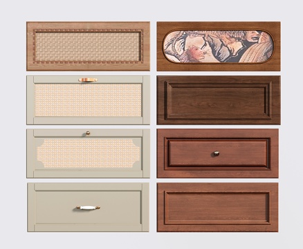 法式复古衣柜门 门板 家具抽屉 藤编竹编抽屉su模型