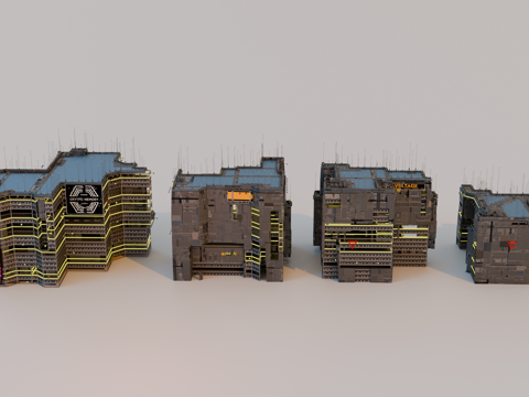 赛博朋克建筑 科幻建筑 商业街建筑 工业建筑 城市街道建筑su模型