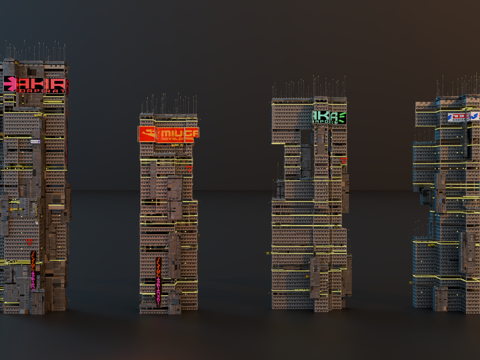 赛博朋克建筑 科幻建筑 商业街建筑 工业建筑 城市街道建筑su模型