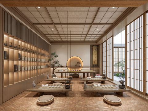 日式茶室 茶桌椅 茶室柜su模型su模型