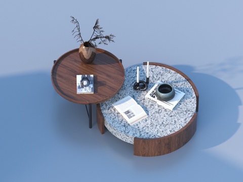  圆几 茶几 木纹茶几 摆件3d模型 