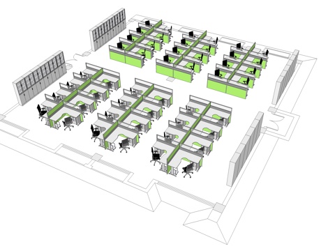 办公工位 办公班台 办公家具 工位 办公室 屏风工位su模型