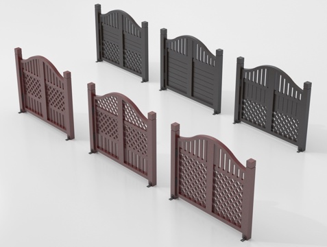 新中式庭院门 格栅门 木栅栏 围栏su模型