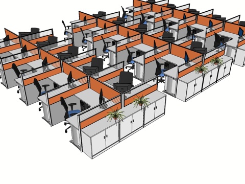  办公工位 办公班台 办公家具 工位 办公室 屏风工位su模型 