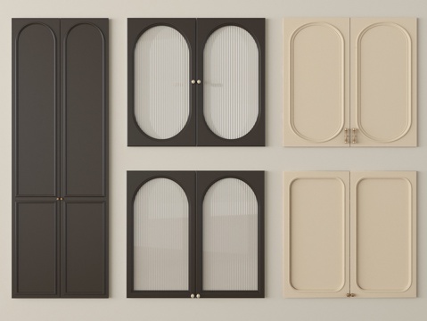 法式奶油风衣柜门 实木柜门 玻璃柜门su模型