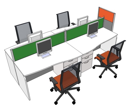 办公工位 办公班台 办公家具 工位 办公室 屏风工位su模型