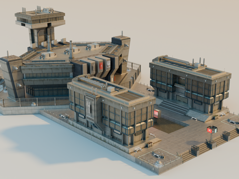 工业建筑 赛博朋克建筑 科幻建筑 城市建筑 工业城市建筑su模型