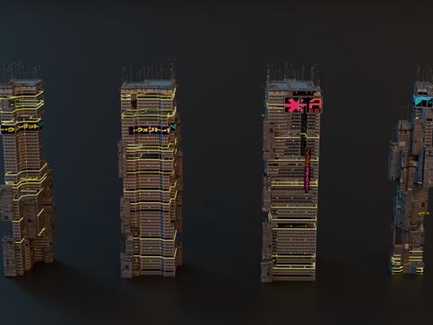 赛博朋克建筑 科幻建筑 商业街建筑 工业建筑 城市街道建筑su模型