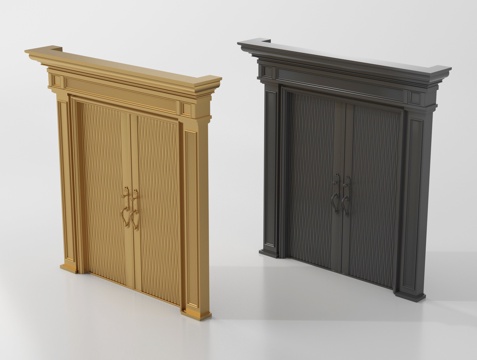 新中式入户大门 雕花双开门 别墅大门su模型