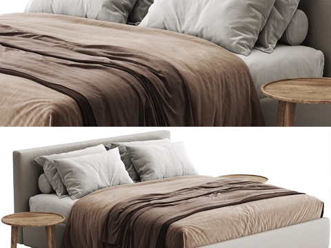  Flou现代简约双人床 布艺双人床3d模型 