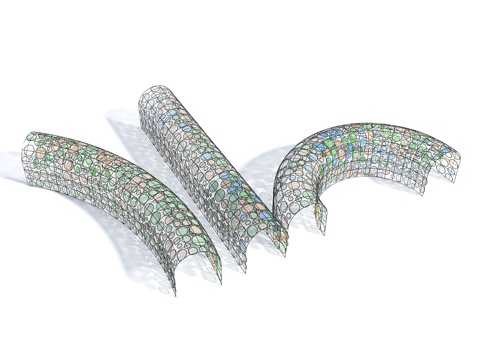 现代廊架 景观廊架 彩色玻璃廊架 公园廊架 连廊 景观过道su模型