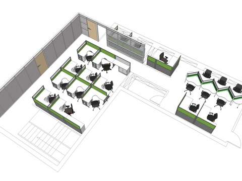 办公工位 文件柜 办公家具 工位 办公室 屏风工位su模型