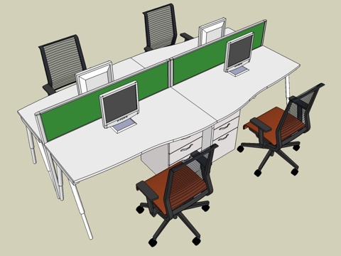  办公工位 办公班台 办公家具 工位 办公室 屏风工位su模型 