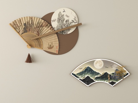 新中式墙饰 挂件 立体墙饰su模型