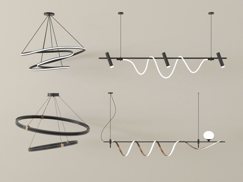 现代吊灯组合 金属su模型