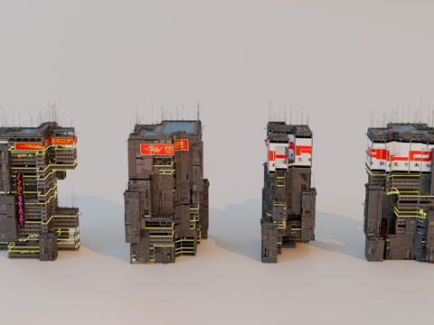 赛博朋克建筑 科幻建筑 商业街建筑 工业建筑 城市街道建筑su模型