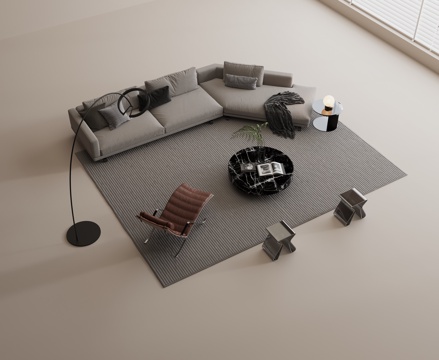 沙发组合 布艺沙发 豆腐块沙发 多人沙发 茶几su模型