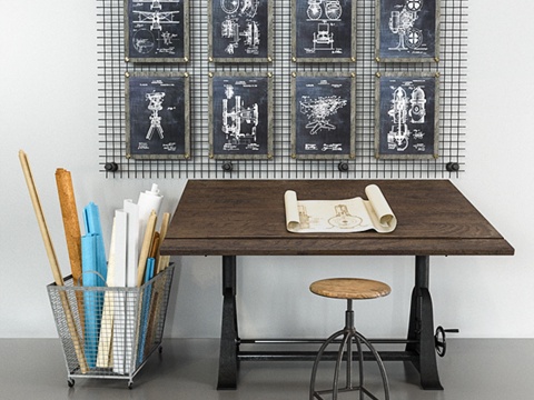 1910年美式三角支架绘图桌3d模型