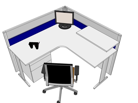  办公工位 办公班台 办公家具 工位 办公室 屏风工位su模型 