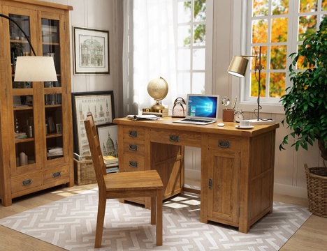  美式风格书房 爱丁堡系列仿古色书房3d模型 