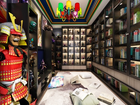  现代书房空间3d模型 