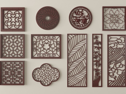 中式实木镂花窗 镂空花格窗3d模型