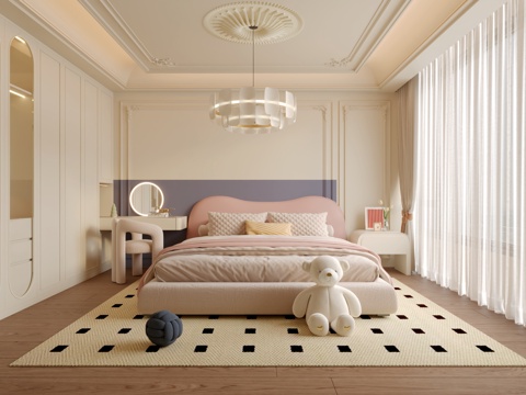  法式奶油风儿童房3d模型 