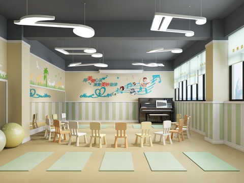  现代幼儿园教室 幼儿园舞蹈室 钢琴3d模型 