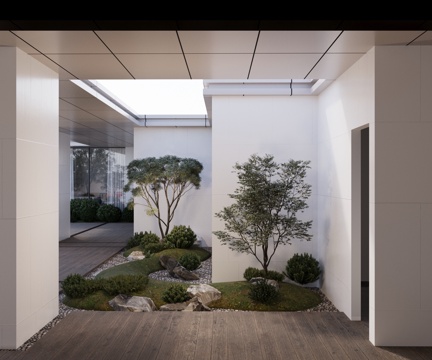  现代新中式 禅意庭院 露台景观 天井空间 山石地形景观组合3d模型 