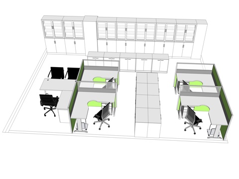  办公工位 办公班台 办公家具 工位 办公室 屏风工位su模型 