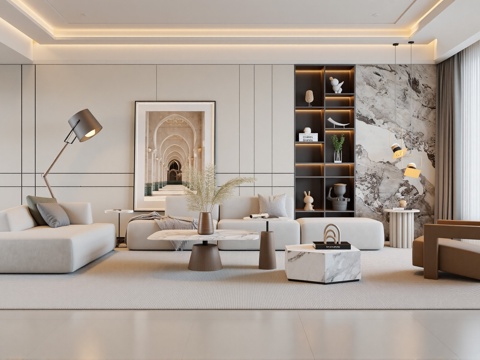 现代网红客厅su模型