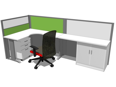  办公工位 文件柜 办公家具 工位 办公室 屏风工位su模型 