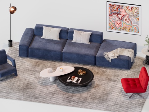 现代简约沙发组合su模型