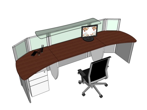  办公工位 办公班台 办公家具 工位 办公室 屏风工位su模型 